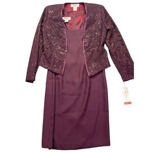 Patra‎ Petite Dress Suit 2 Piece Sequin Lace Jacket Formal Purple Size 6 Boho